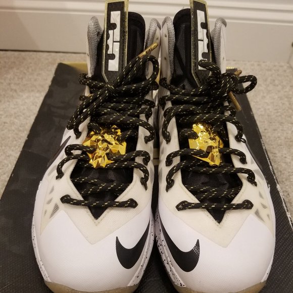 LEBRON X P.S. ELITE+ \'WHITE GOLD BLACK\' - Size 9.5